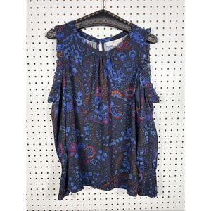 Ann Taylor Loft Woman’s Cold Shoulder Floral Ruffled Blouse size S